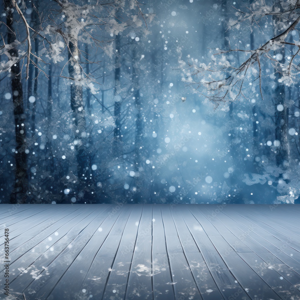 a blue floor with snowflakes on it