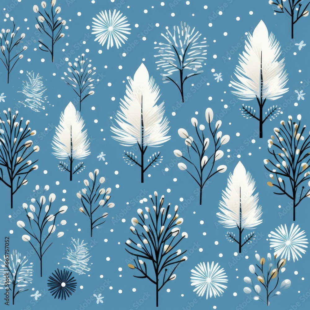 winter background vector snowflakes and pines