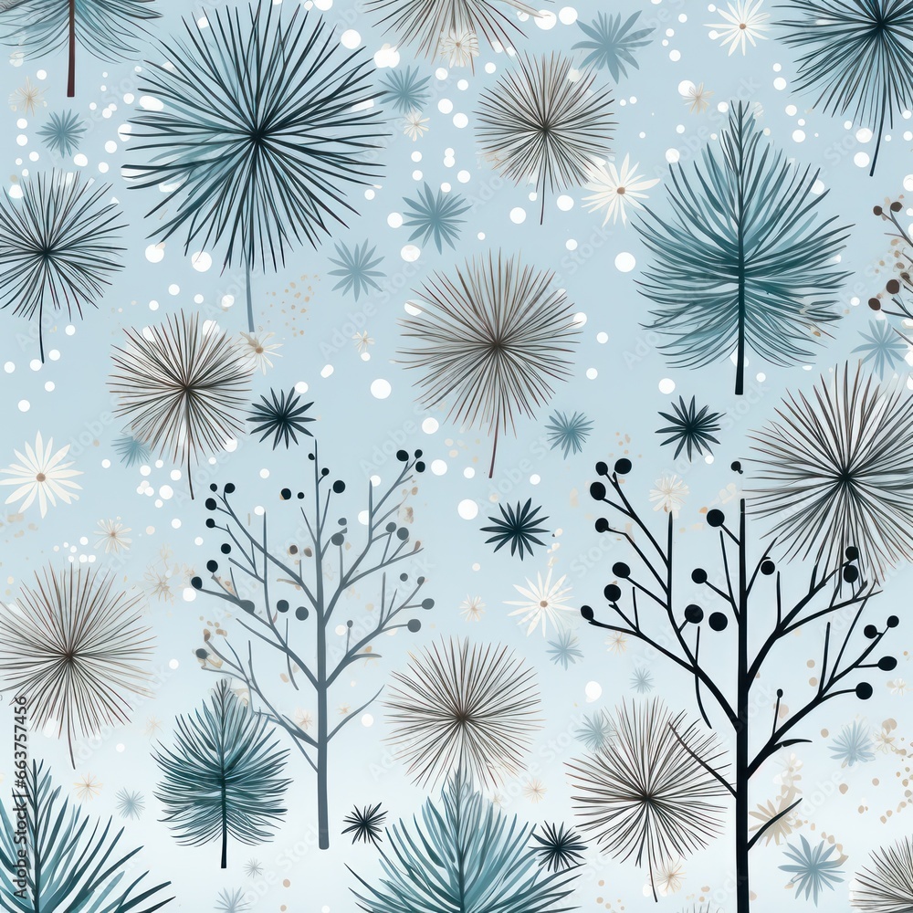 winter background vector snowflakes and pines