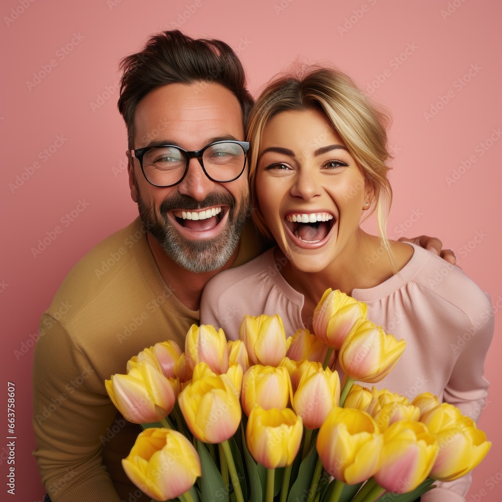 Snapshot of a Happy Couple: A Positive Man with a Shocked Lady