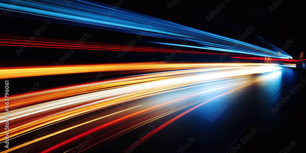 Rush of Twilight: Streaks of Speed. Speed light trails, Colorful glowing swirls. Generative AI