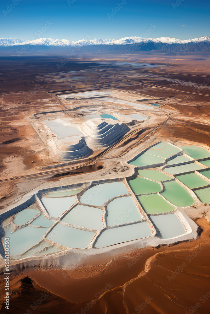 aerial view of lithium mining ponds