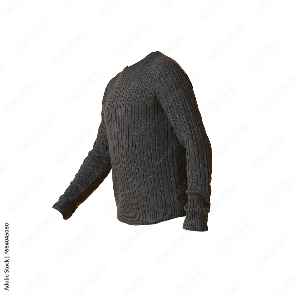 Stylish knitted sweater on white background