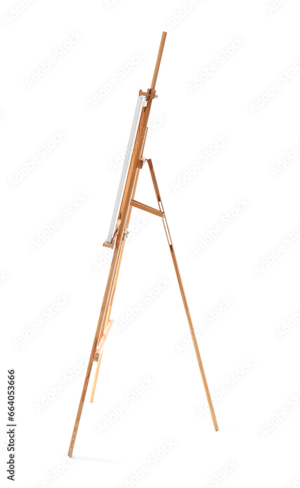 Wooden easel with canvas isolated on white background