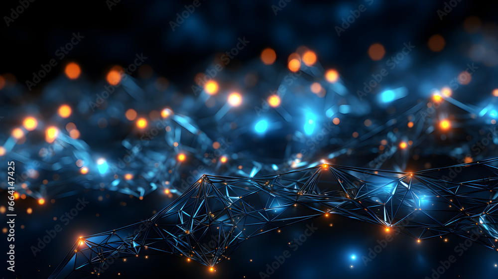 Blue abstract background with a network grid and particles connected. futuristic background	