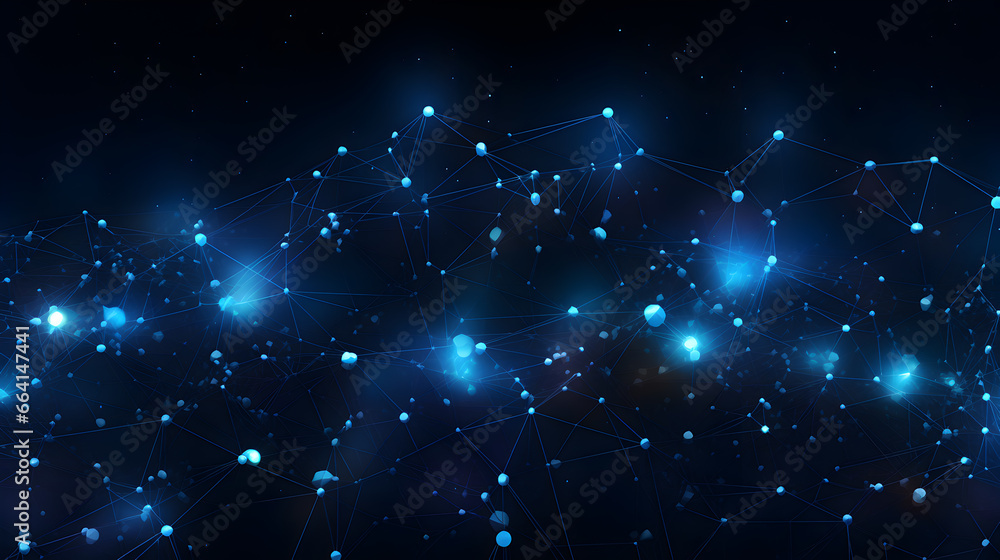 Blue abstract background with a network grid and particles connected. futuristic background	