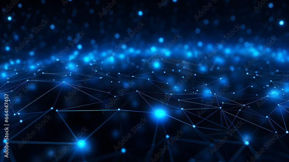 Blue abstract background with a network grid and particles connected. futuristic background	