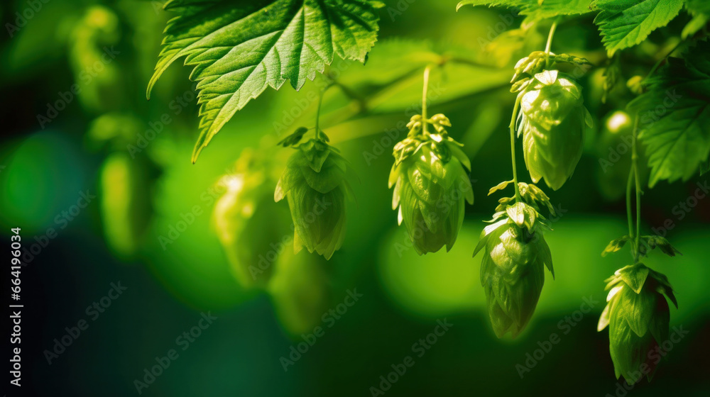 Hop plant, bokeh green background