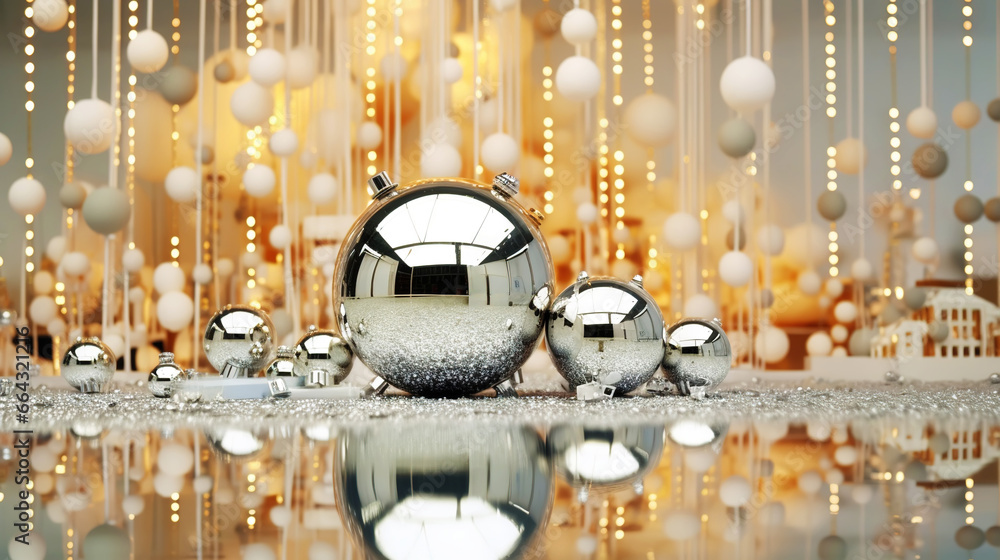 Modern shiny creative Christmas backdrop. Golden festive New Year background. Generative AI