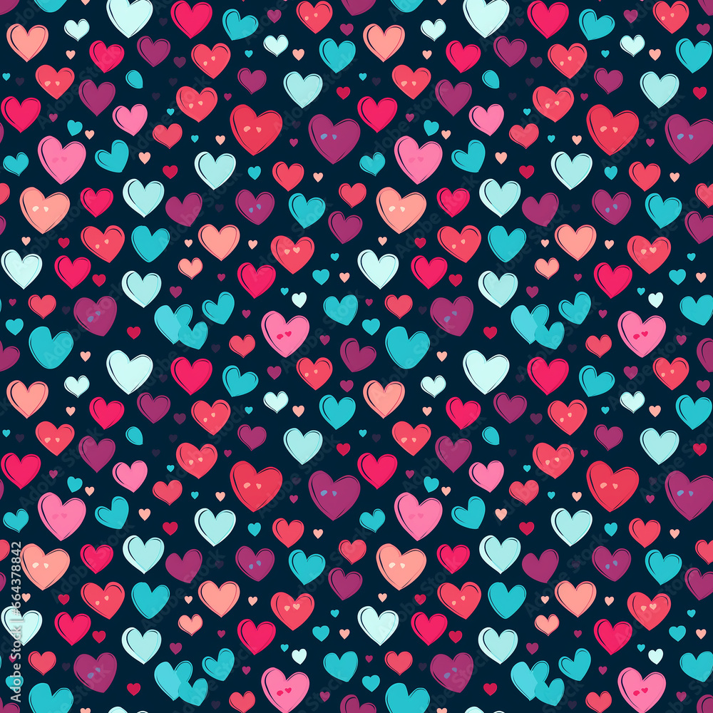 hearts hand drawing cute background seamless pattern