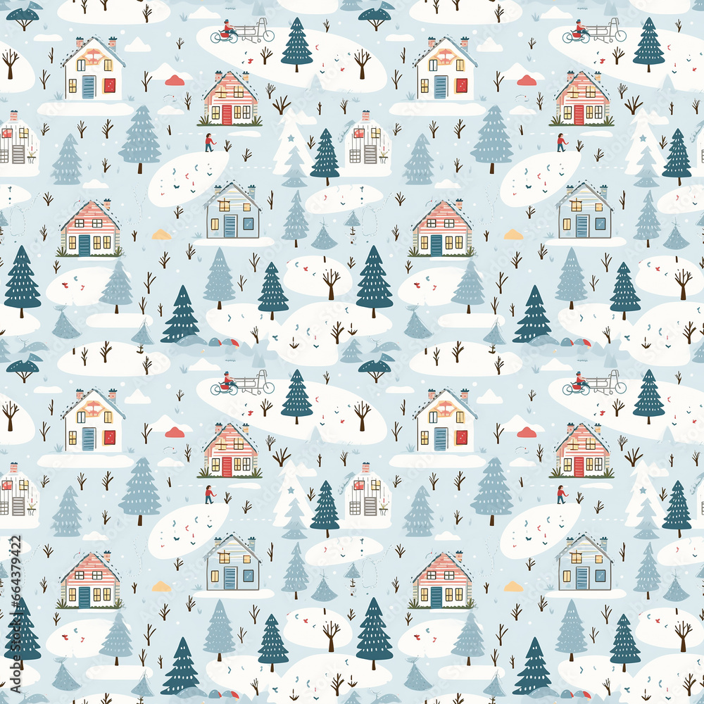 winter hand drawing cute background seamless pattern