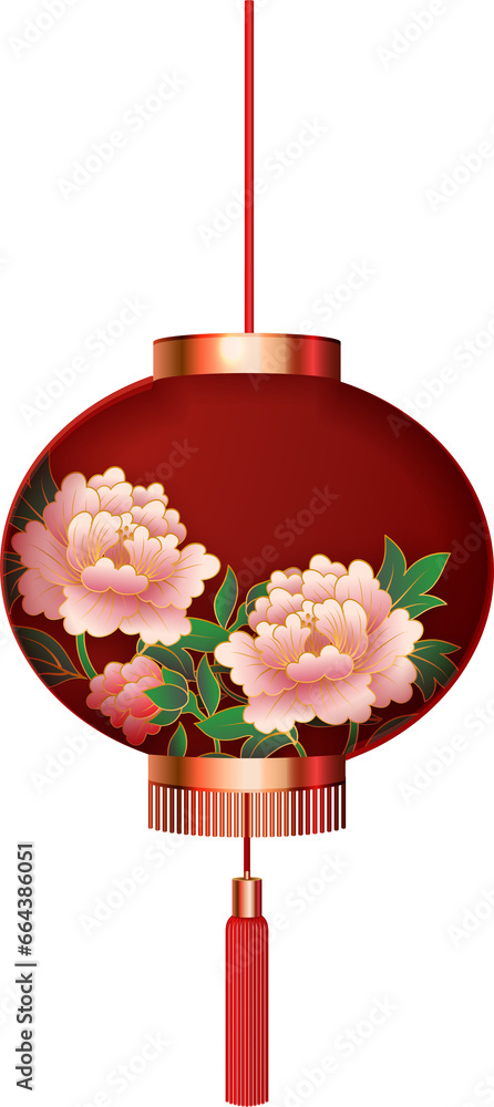 Chinese style luxury golden red lantern with pink peony flower