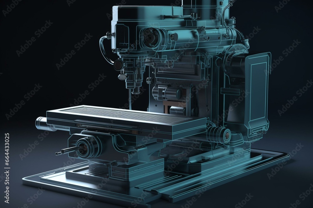 3D illustration of metal milling machine. Generative AI