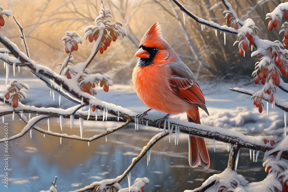 A cardinal perched on a tree branch in late winter.