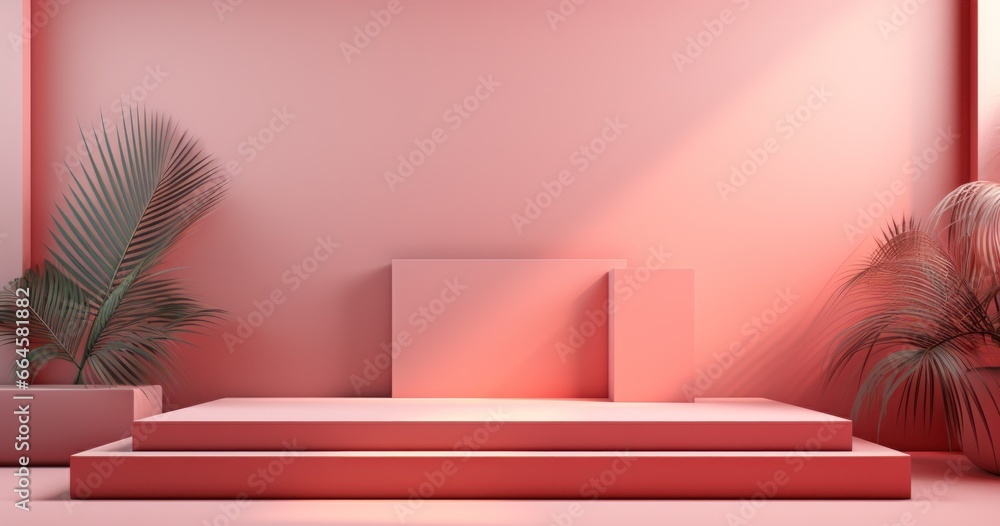 Abstract pink background with podium