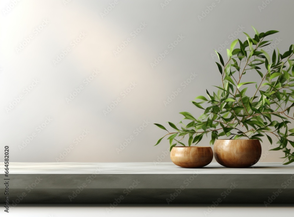 Empty wooden podium on natural background