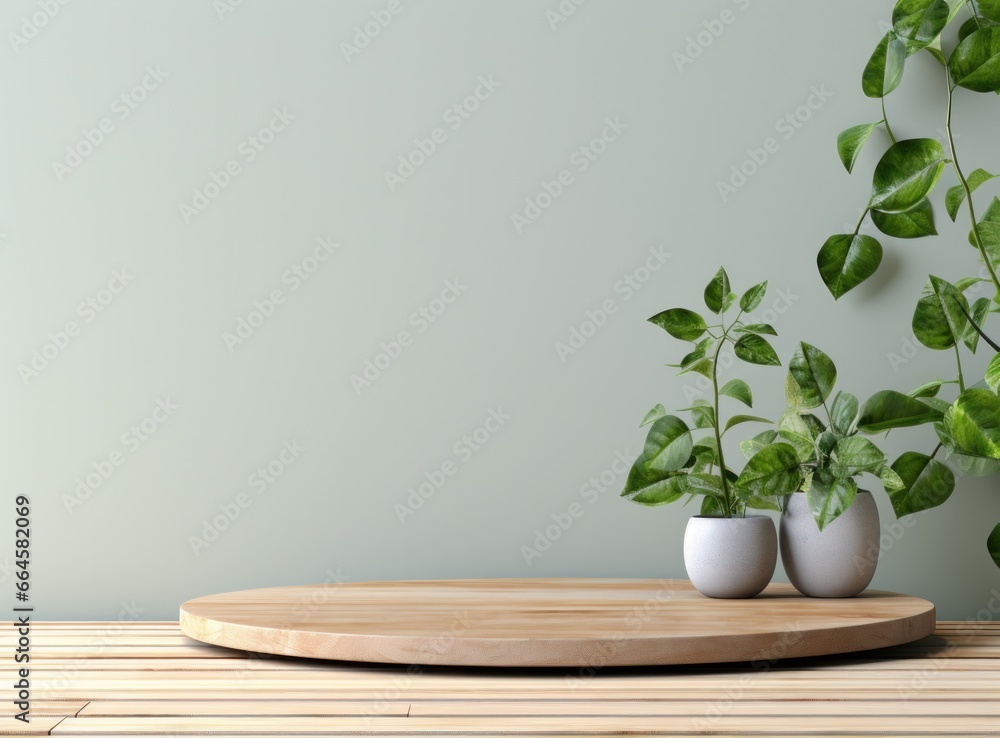 Empty wooden podium on natural background