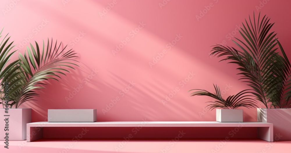 Abstract pink background with podium