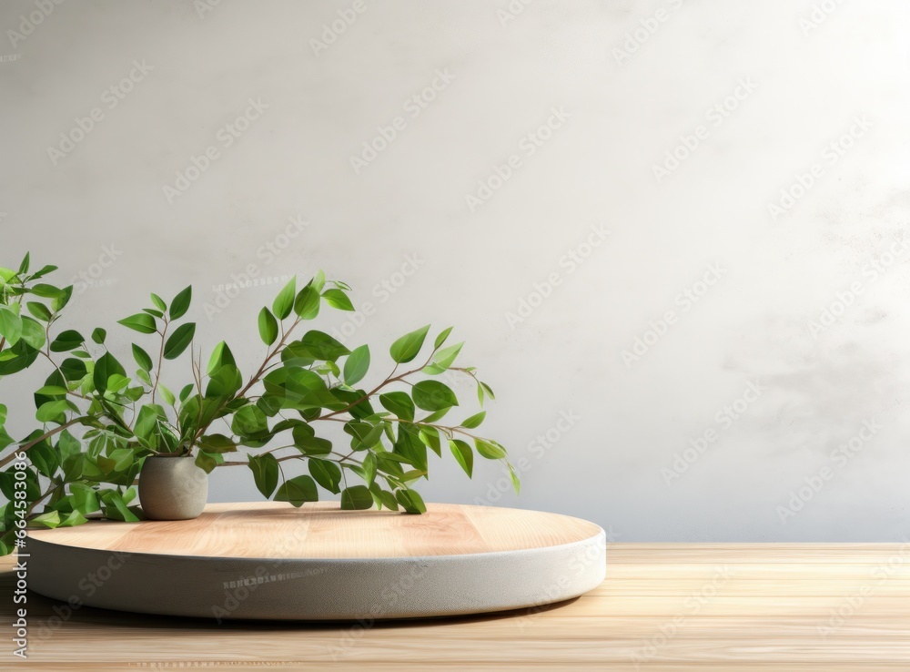 Empty wooden podium on natural background