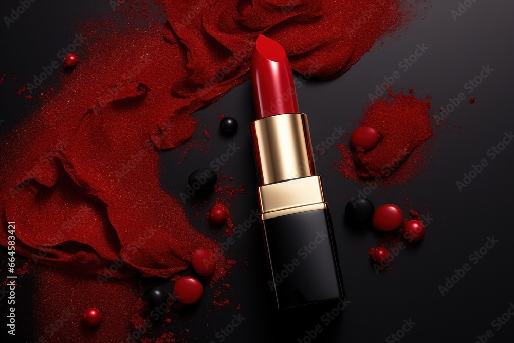 Red lipstick on silk background