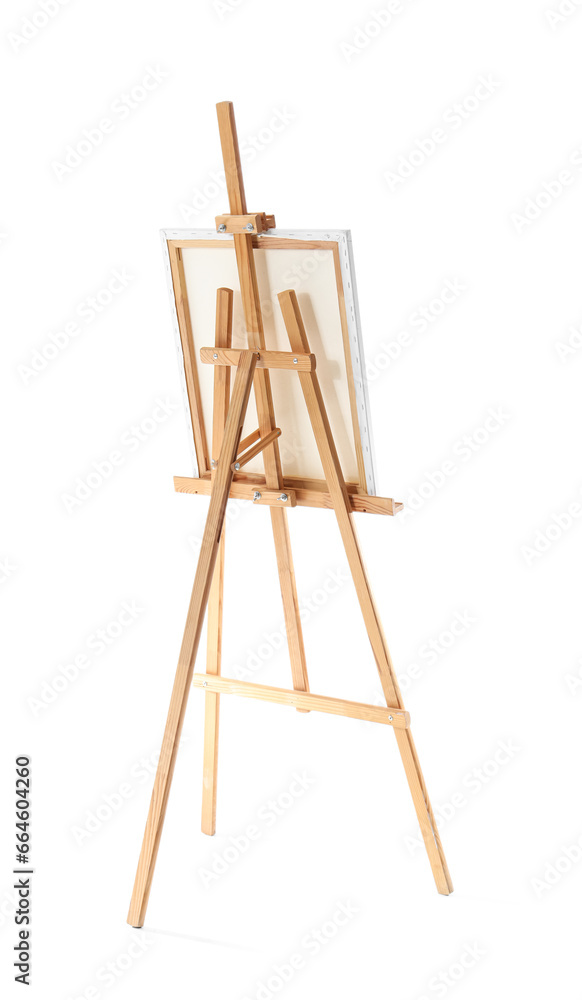 Wooden easel with canvas isolated on white background