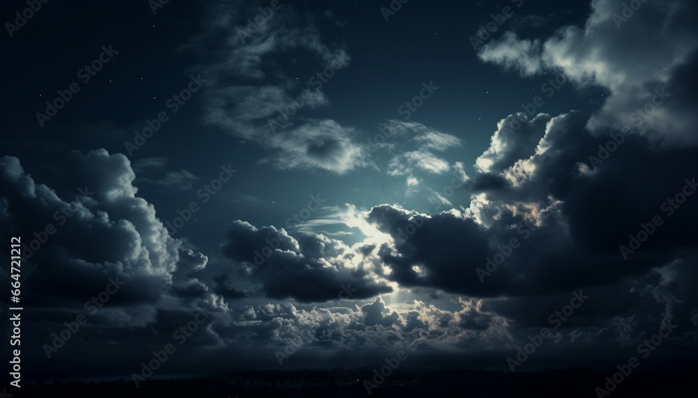 Moody sky, dark horizon, dramatic sunset, nature abstract generative beauty generated by AI