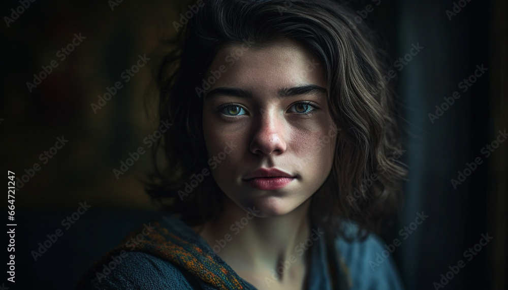 Young woman with brown hair looking at camera with confidence generated by AI