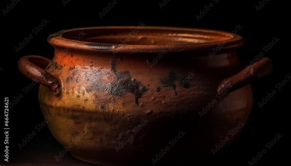 Earthenware bowl, antique jar, rustic jug, decorative urn, homemade pottery generated by AI