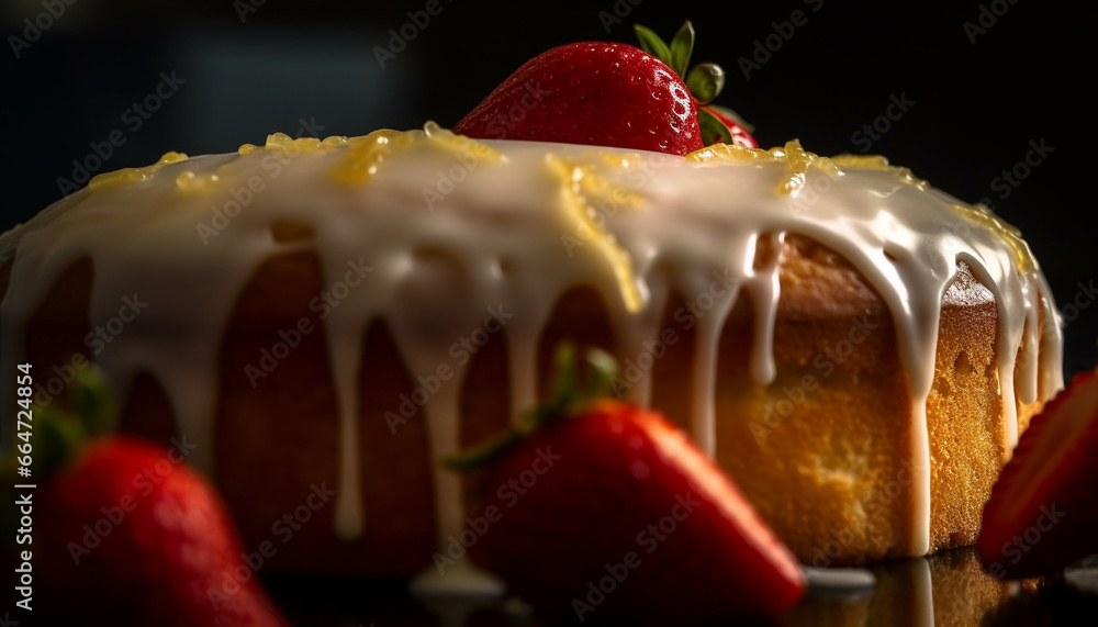 Freshness and sweetness on a plate, a gourmet strawberry dessert generated by AI