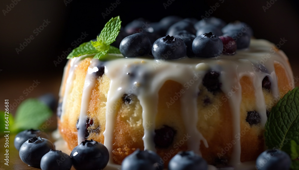 Freshness and sweetness on a plate, a homemade berry cheesecake generated by AI