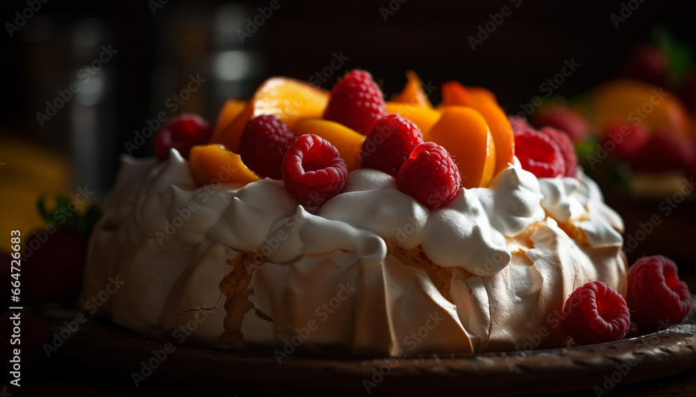 Freshness and sweetness on a plate, indulgent homemade berry dessert generated by AI