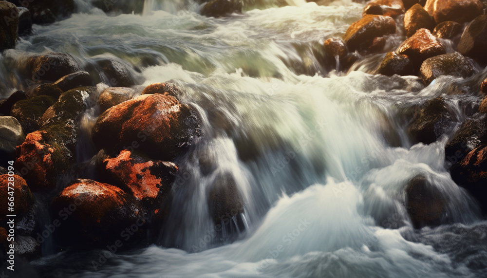 Nature beauty in motion  flowing water, splashing waves, tranquil landscape generated by AI