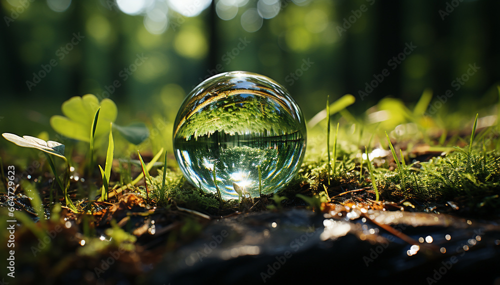 Fresh green grass reflects the beauty of nature summer sphere generated by AI