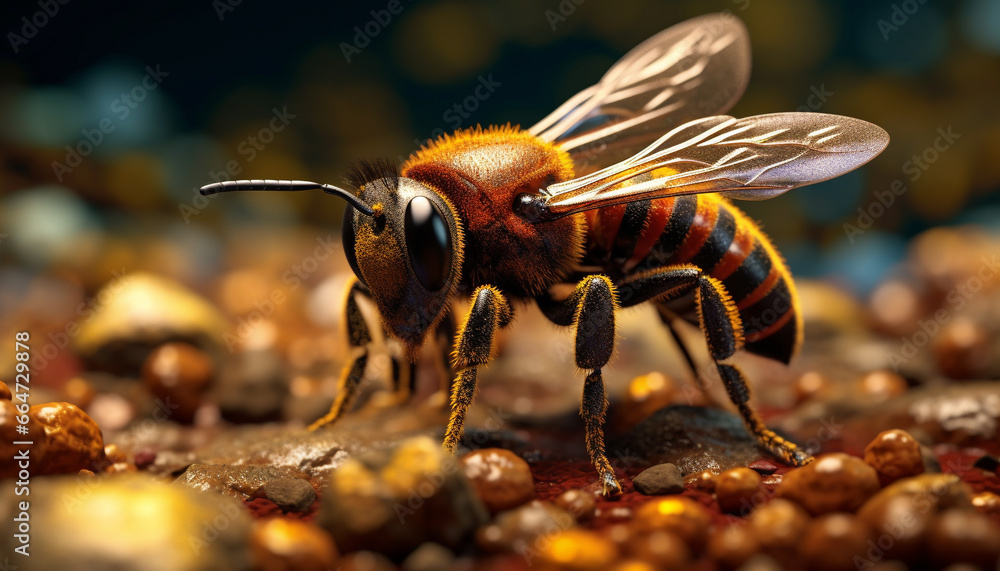 Busy honey bee collecting pollen from a beautiful flower in springtime generated by AI