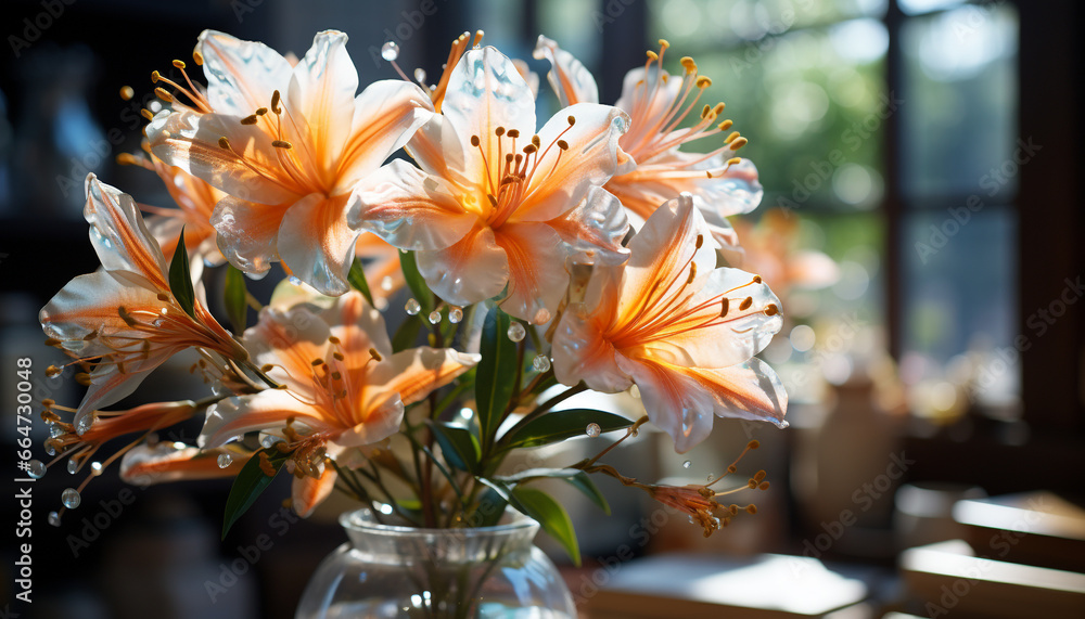 Flower vase holds nature beauty, freshness, and elegance indoors generated by AI