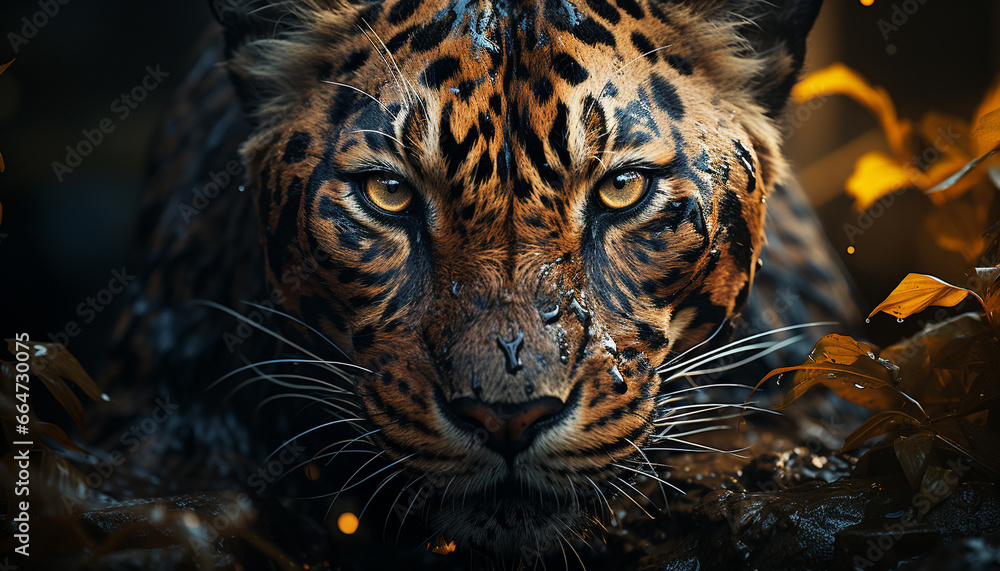 Majestic tiger, wildcat staring, beauty in nature, selective focus generated by AI