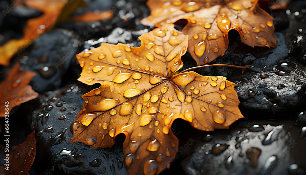 Vibrant autumn colors reflect in wet maple tree branches generated by AI