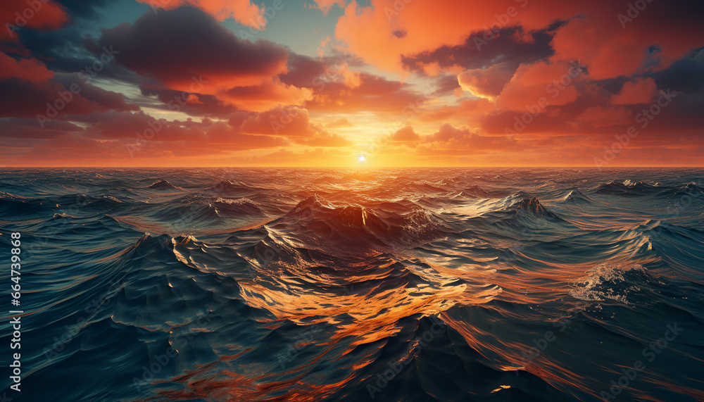 Sunset over the tranquil coastline, reflecting the beauty of nature generated by AI