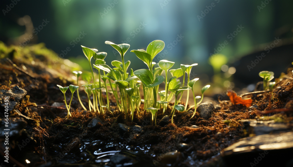 Fresh green leaves grow in the macro beauty of nature generated by AI