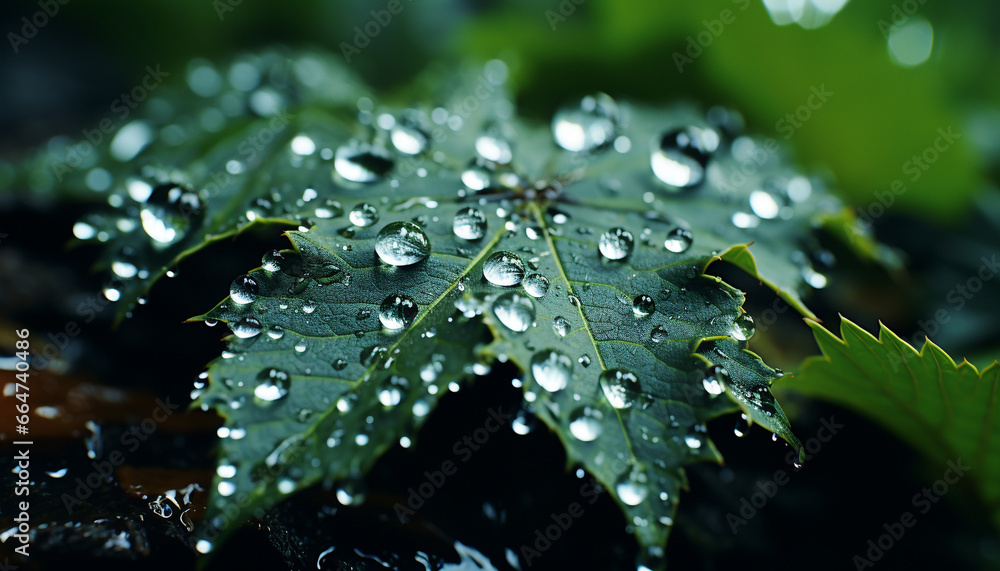 Vibrant green leaf reflects dew, nature beauty in summer generated by AI