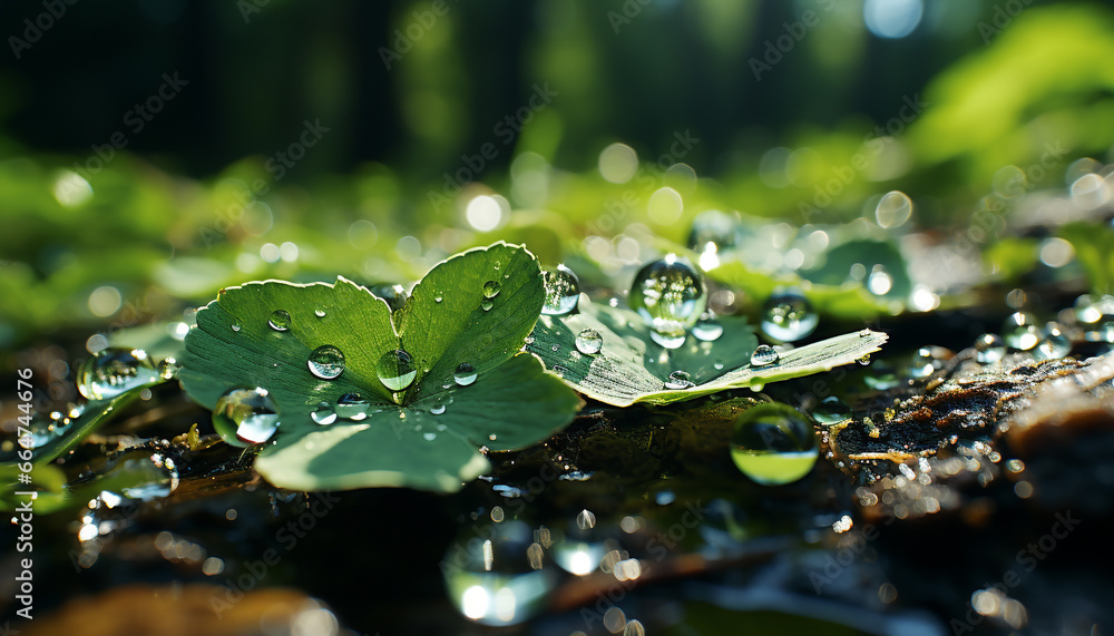 Nature beauty in a single flower, reflecting dewdrop freshness generated by AI