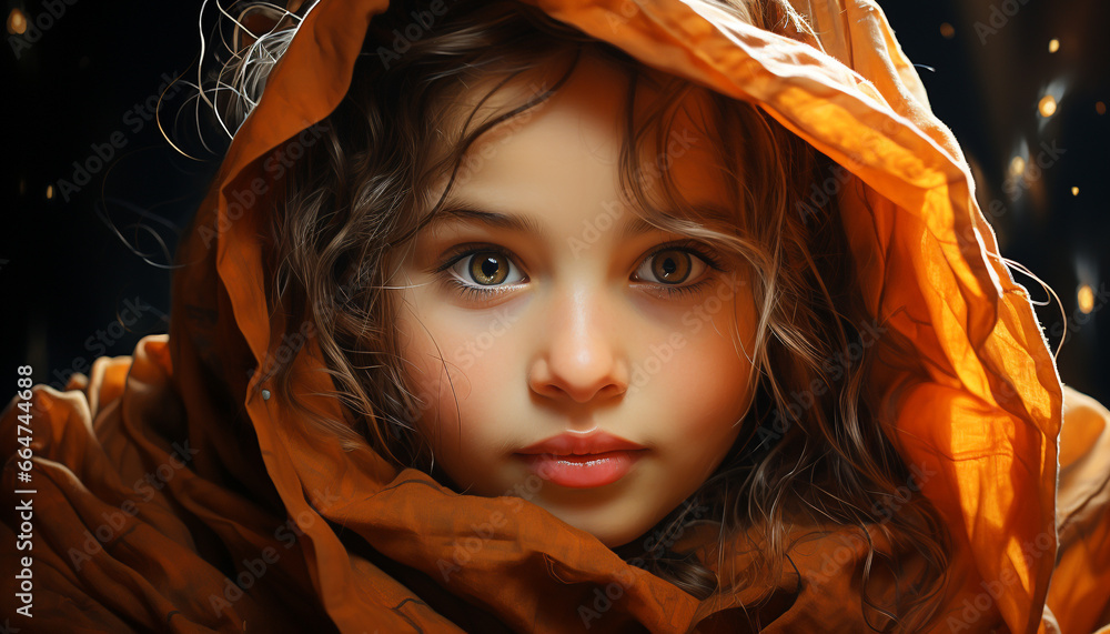 Portrait of a wet Caucasian child looking at camera, cute and smiling generated by AI