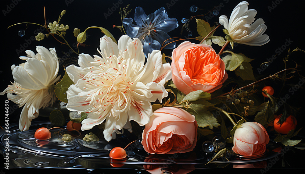 Floral arrangement celebrates nature beauty with elegance and ornate patterns generated by AI