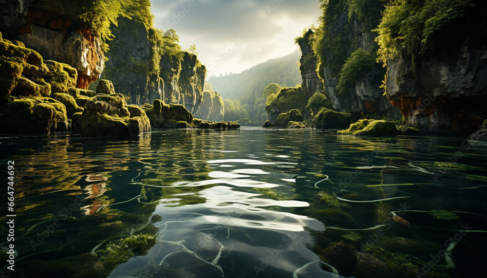 Tranquil scene  nature beauty reflected in the tranquil pond generated by AI