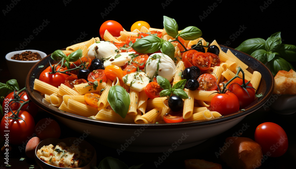 Freshness and healthy eating on a plate of gourmet Italian pasta generated by AI