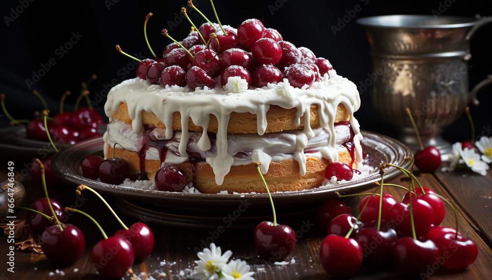 Freshness and sweetness on a plate, homemade berry cheesecake indulgence generated by AI