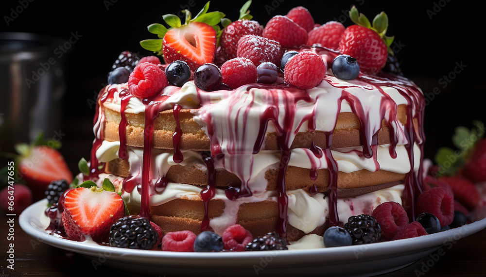 Freshness and sweetness on a plate, homemade berry indulgence generated by AI