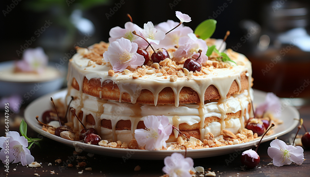 A sweet, homemade dessert with fresh fruit and whipped cream generated by AI