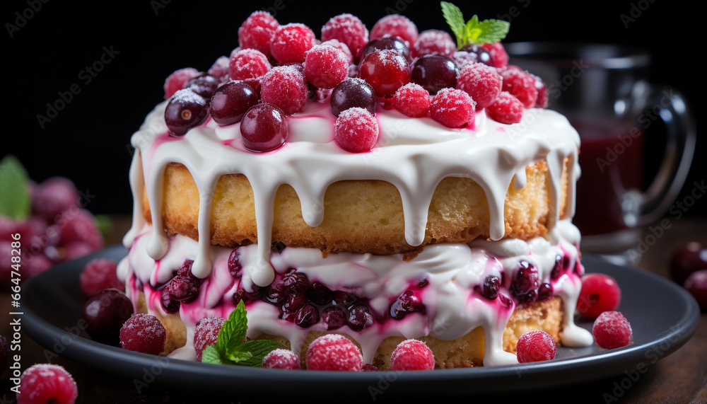 Freshness and sweetness on a plate, a berry gourmet indulgence generated by AI