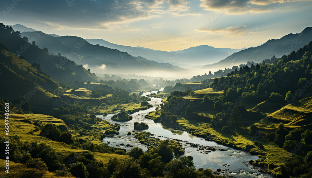 Tranquil scene  mountain peak reflects beauty in nature panoramic landscape generated by AI